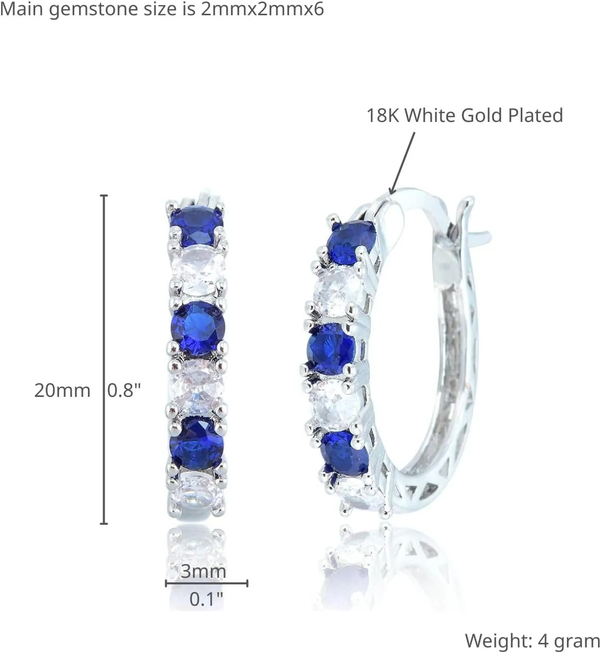 RIZILIA 18K White Gold Plated Hoop Earrings for Women, Round Cut CZ Multi Gemstone Colorful Hoop Earrings, Trendy Jewelry Gift for Women, 20mm