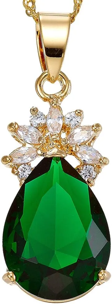 RIZILIA Pendant with 18" Chain & Pear Cut CZ [5 Colors available] in Yellow Gold Plated, Simple Modern Elegant