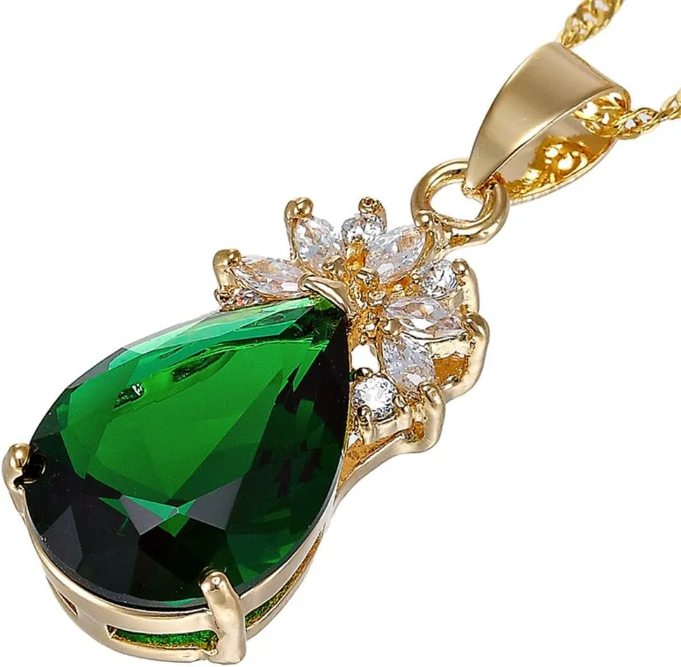 RIZILIA Pendant with 18" Chain & Pear Cut CZ [5 Colors available] in Yellow Gold Plated, Simple Modern Elegant
