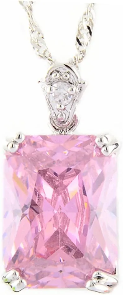 RIZILIA Pendant with 18" Chain & Rectangular Cut CZ [5 Colors available] in White Gold Plated, Simple Modern Elegant