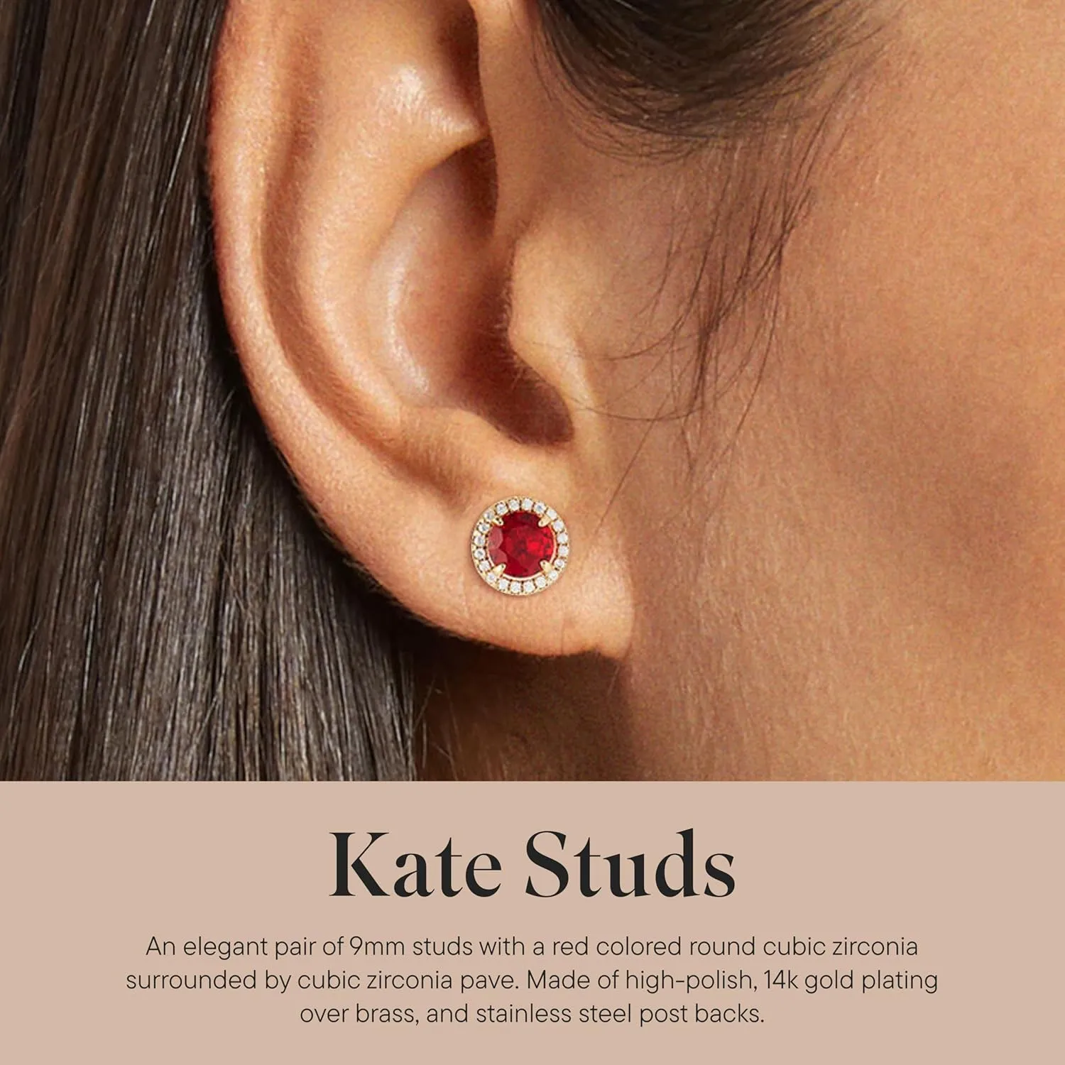 Rocksbox Kate Studs - Cubic Zirconia Pave - High Polish Plating - Premium Quality Jewelry - 9mm