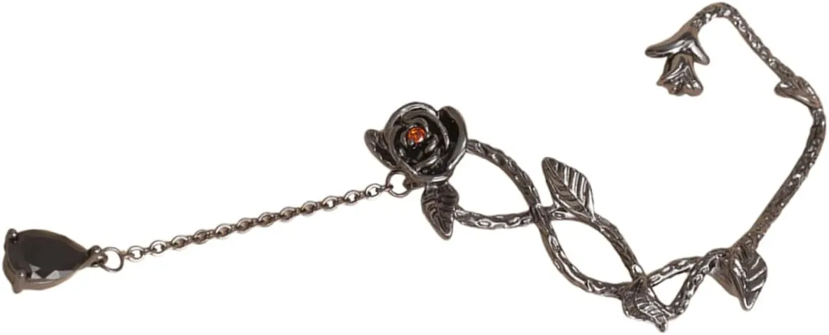 Rose Ear Clip Earrings Vintage Style Non Piercing Ear Cuffs Intricate Vine Design