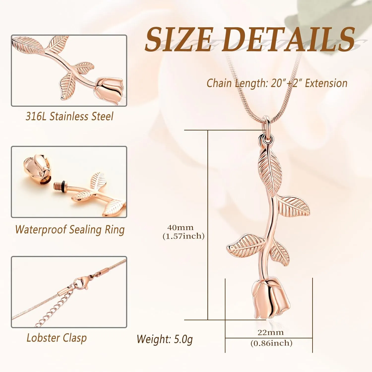Rose Flower Cremation Jewelry Urn Necklaces for Ashes, Cremation Ash Jewelry Memorial Pendants for Human Pets Ashes