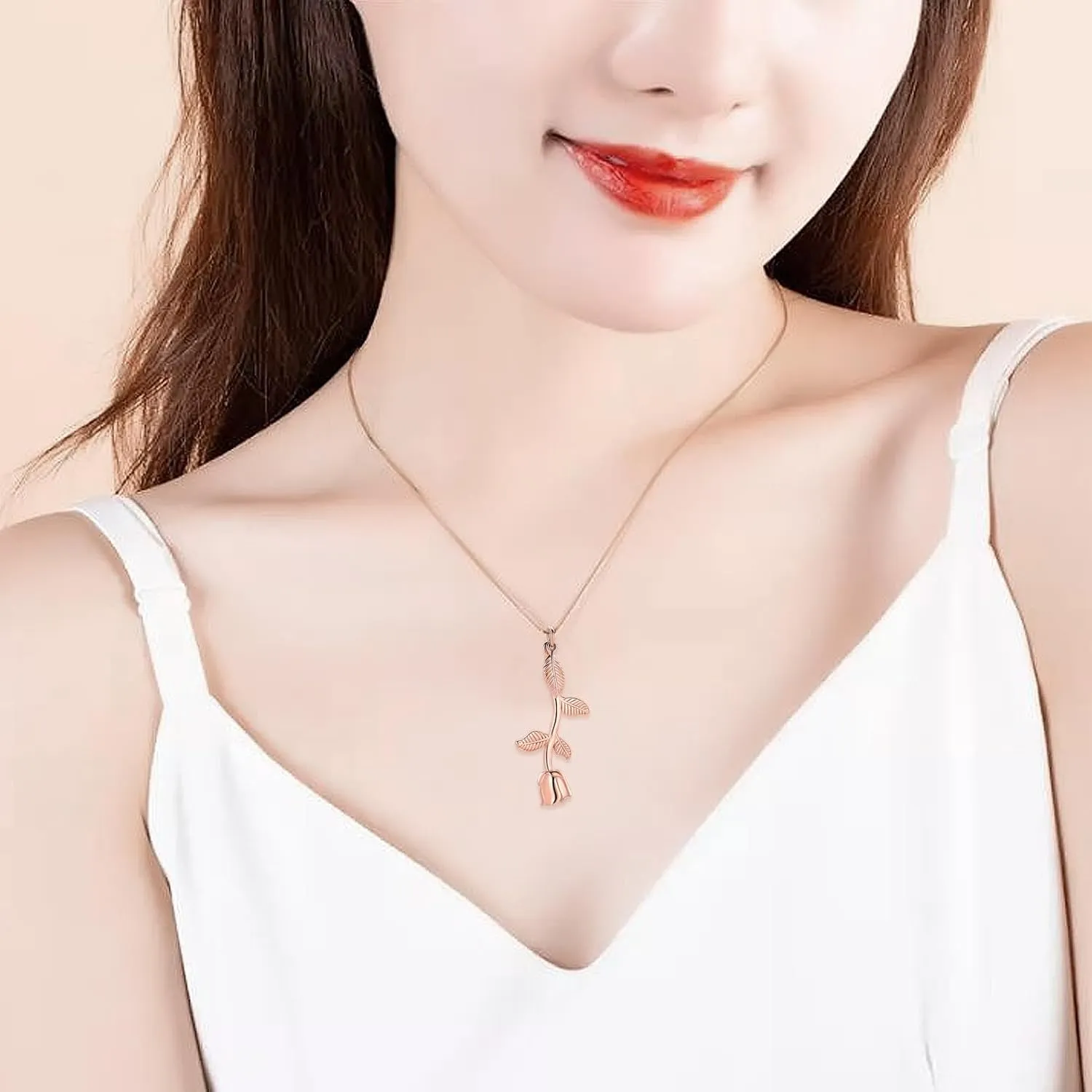 Rose Flower Cremation Jewelry Urn Necklaces for Ashes, Cremation Ash Jewelry Memorial Pendants for Human Pets Ashes
