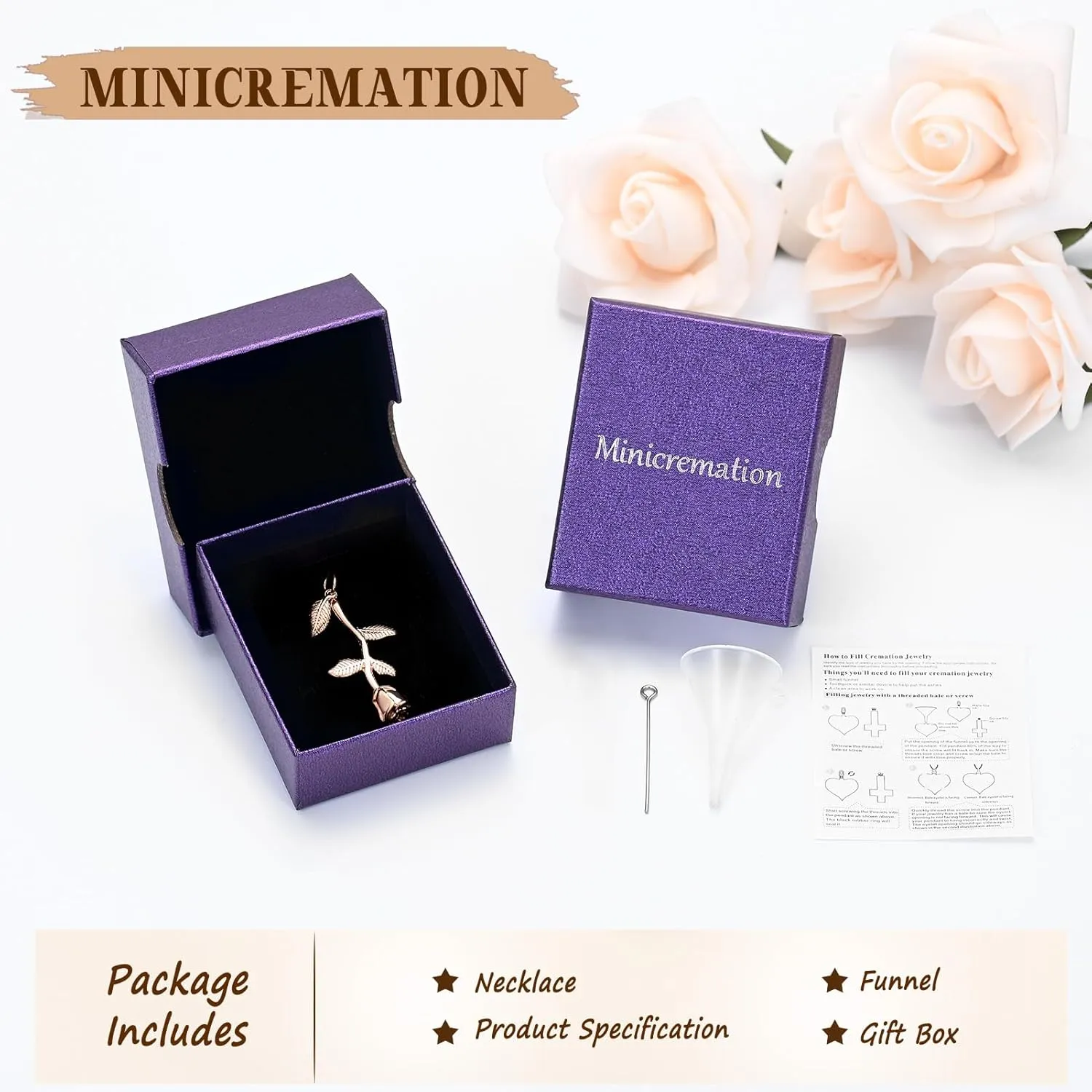 Rose Flower Cremation Jewelry Urn Necklaces for Ashes, Cremation Ash Jewelry Memorial Pendants for Human Pets Ashes