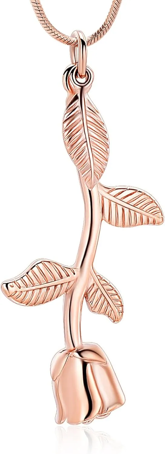 Rose Flower Cremation Jewelry Urn Necklaces for Ashes, Cremation Ash Jewelry Memorial Pendants for Human Pets Ashes