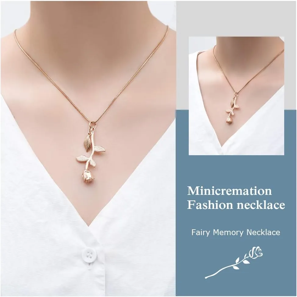 Rose Flower Cremation Jewelry Urn Necklaces for Ashes, Cremation Ash Jewelry Memorial Pendants for Human Pets Ashes