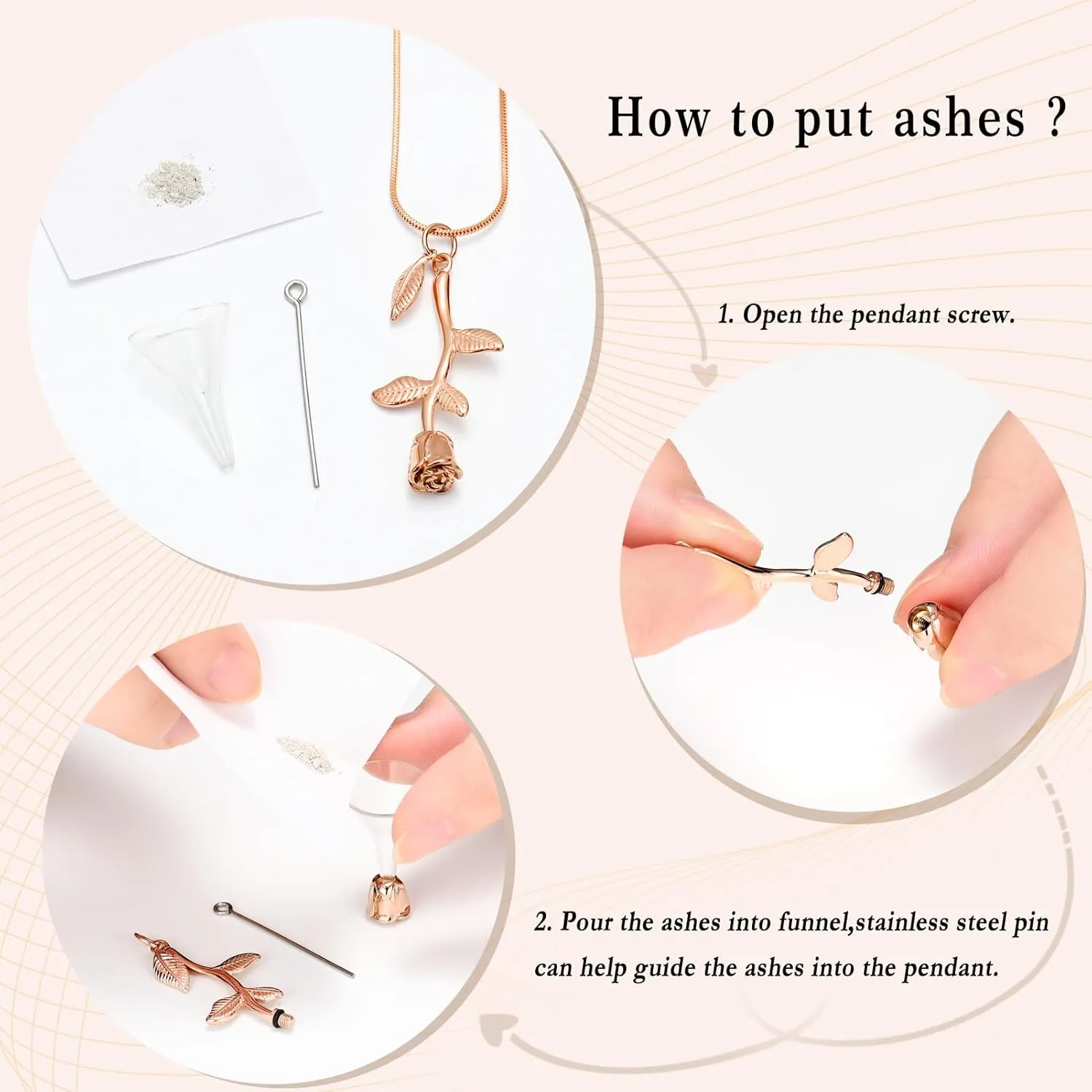 Rose Flower Cremation Jewelry Urn Necklaces for Ashes, Cremation Ash Jewelry Memorial Pendants for Human Pets Ashes