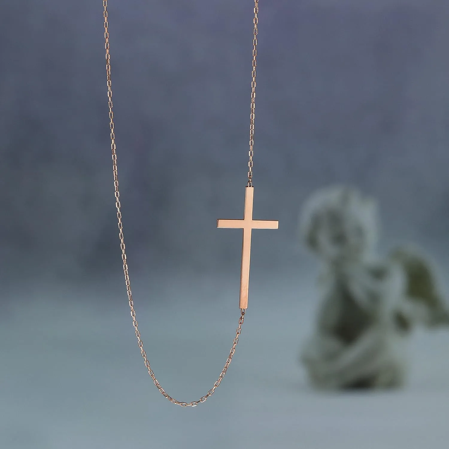 Rose Gold Sterling Silver Cross, Sideways Horizontal Design, Adjustable Chain, Beautiful Religious Jewelry for Faithful Gifts