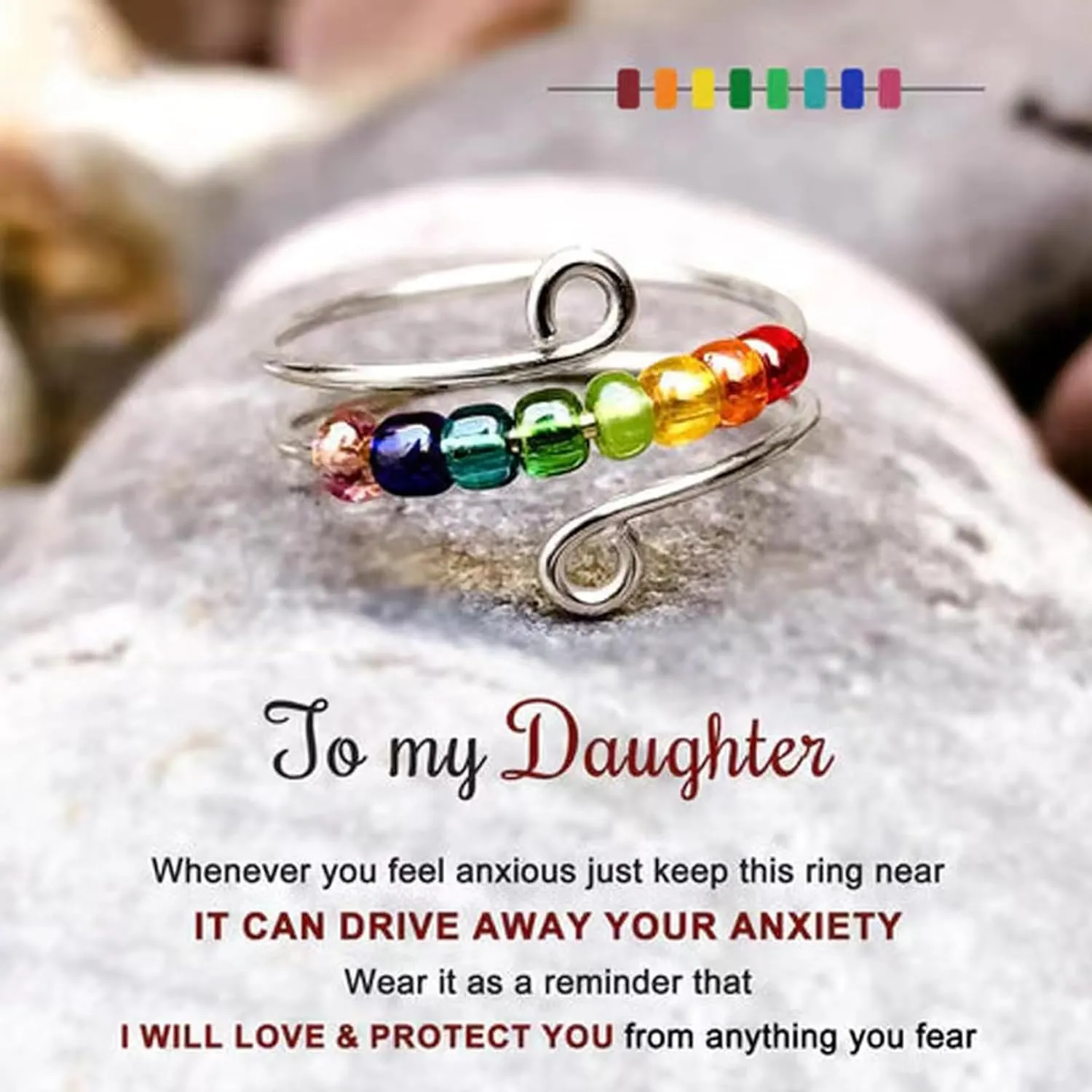 Rotatable Bead Fidget Ring Set - Adjustable Spinner Mood Rings, Cute Gifts for Women & Men