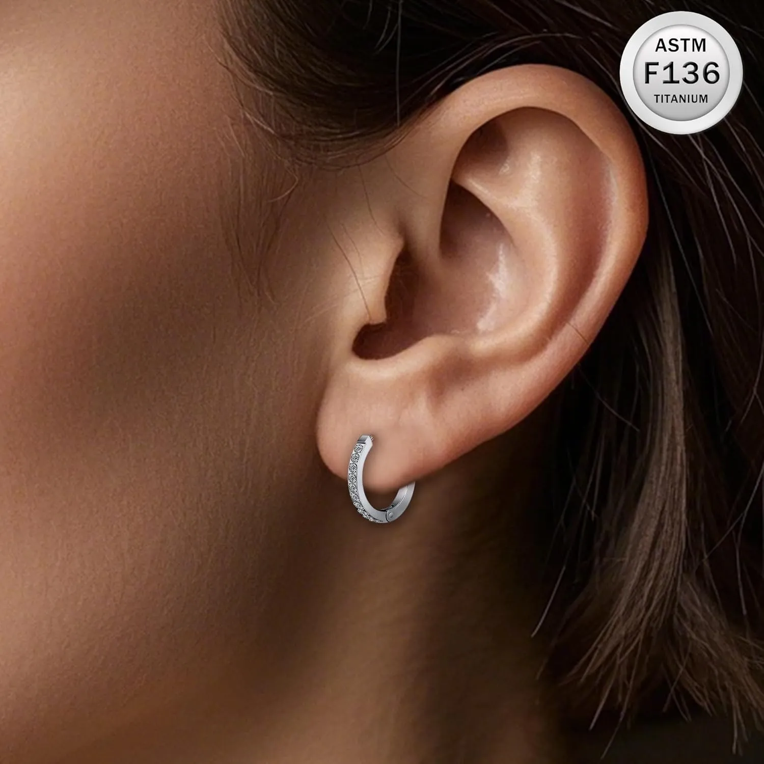 Ruifan ASTM F136 Titanium Hoop Earrings for Women Small Huggie Hoop Earrings Hypoallergenic Rook Helix Cartilage Hoops Cubic Zirconia Cuff Earring Piercing Jewelry For Women Sensitive Ears 20G 18G