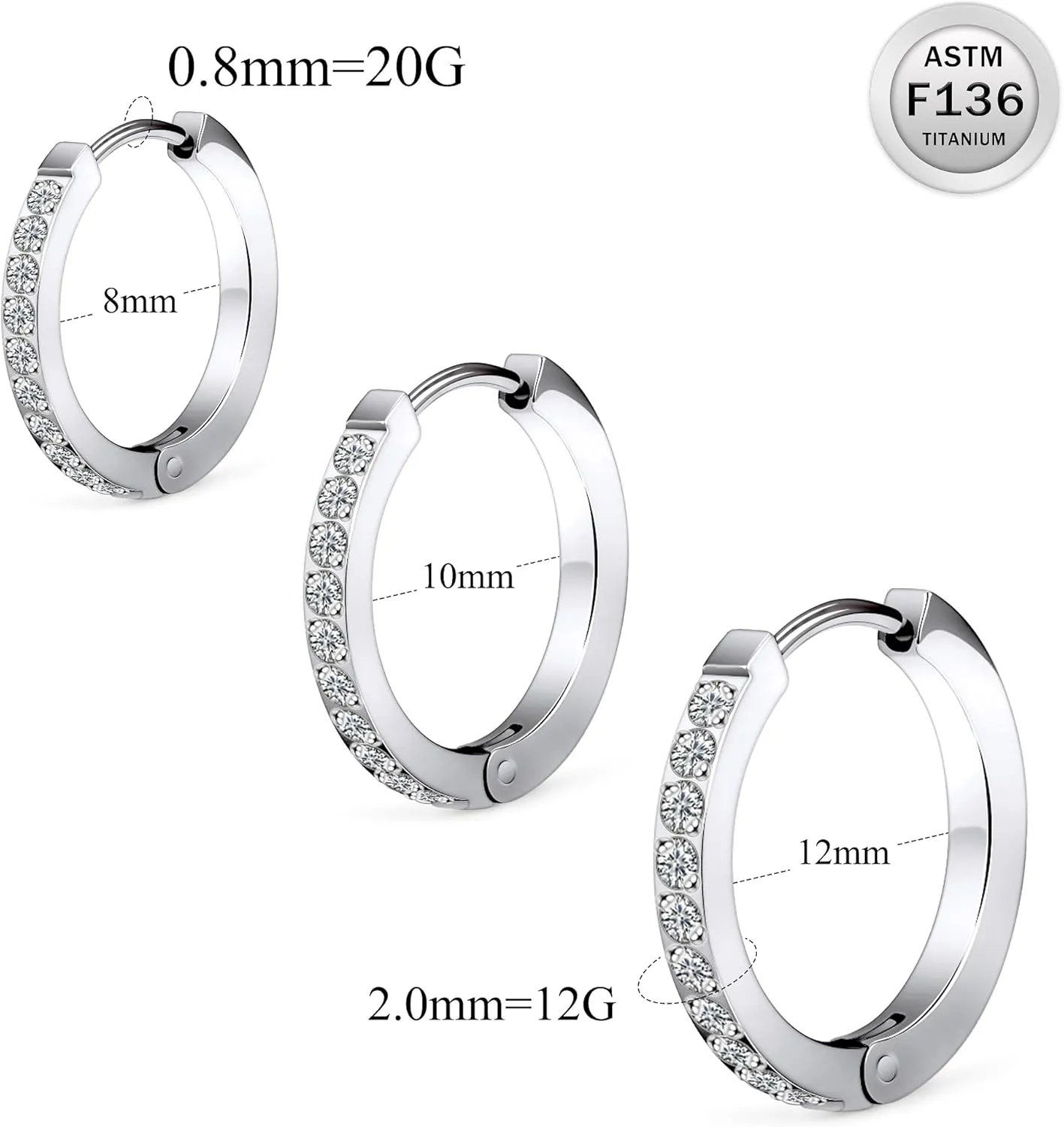 Ruifan ASTM F136 Titanium Hoop Earrings for Women Small Huggie Hoop Earrings Hypoallergenic Rook Helix Cartilage Hoops Cubic Zirconia Cuff Earring Piercing Jewelry For Women Sensitive Ears 20G 18G