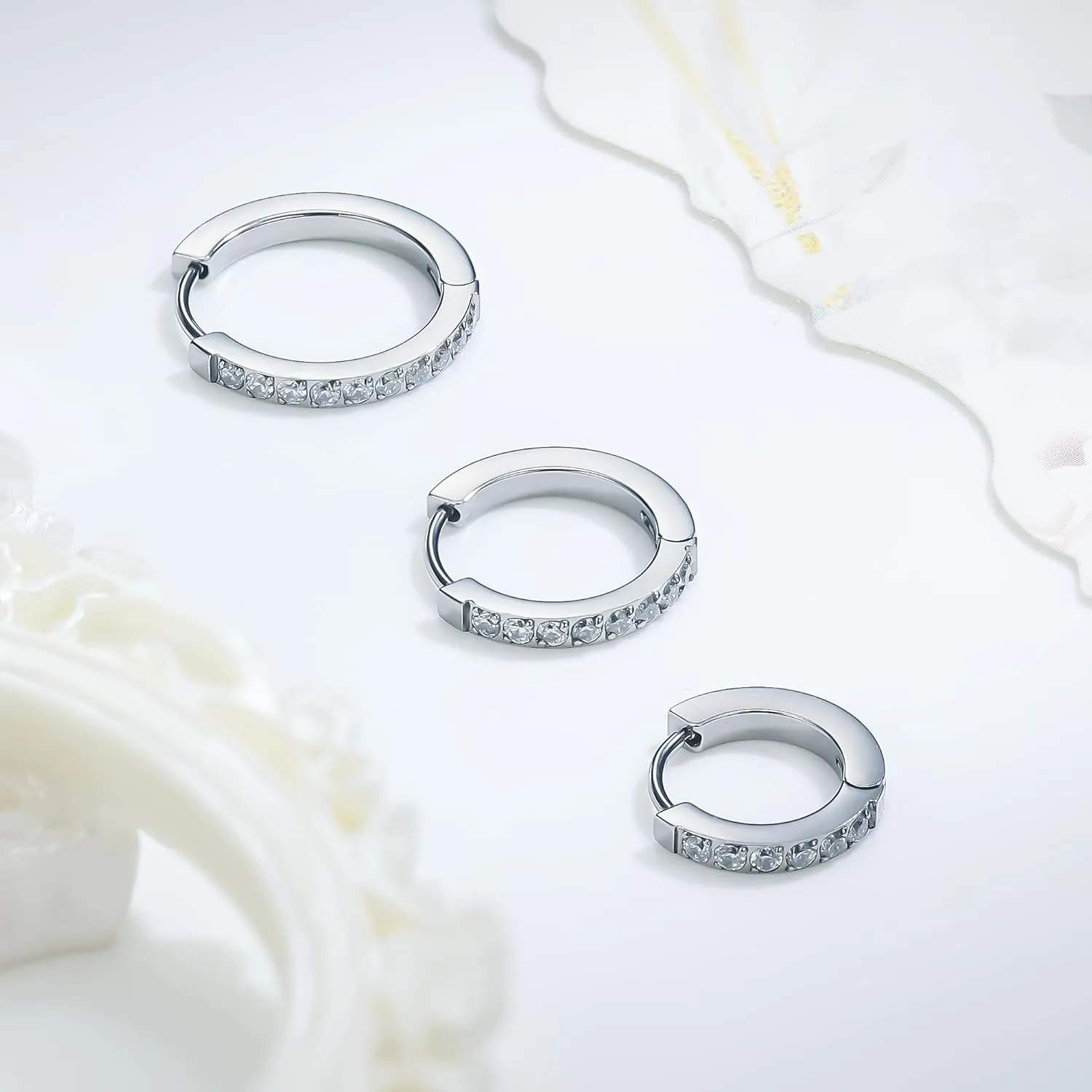 Ruifan ASTM F136 Titanium Hoop Earrings for Women Small Huggie Hoop Earrings Hypoallergenic Rook Helix Cartilage Hoops Cubic Zirconia Cuff Earring Piercing Jewelry For Women Sensitive Ears 20G 18G