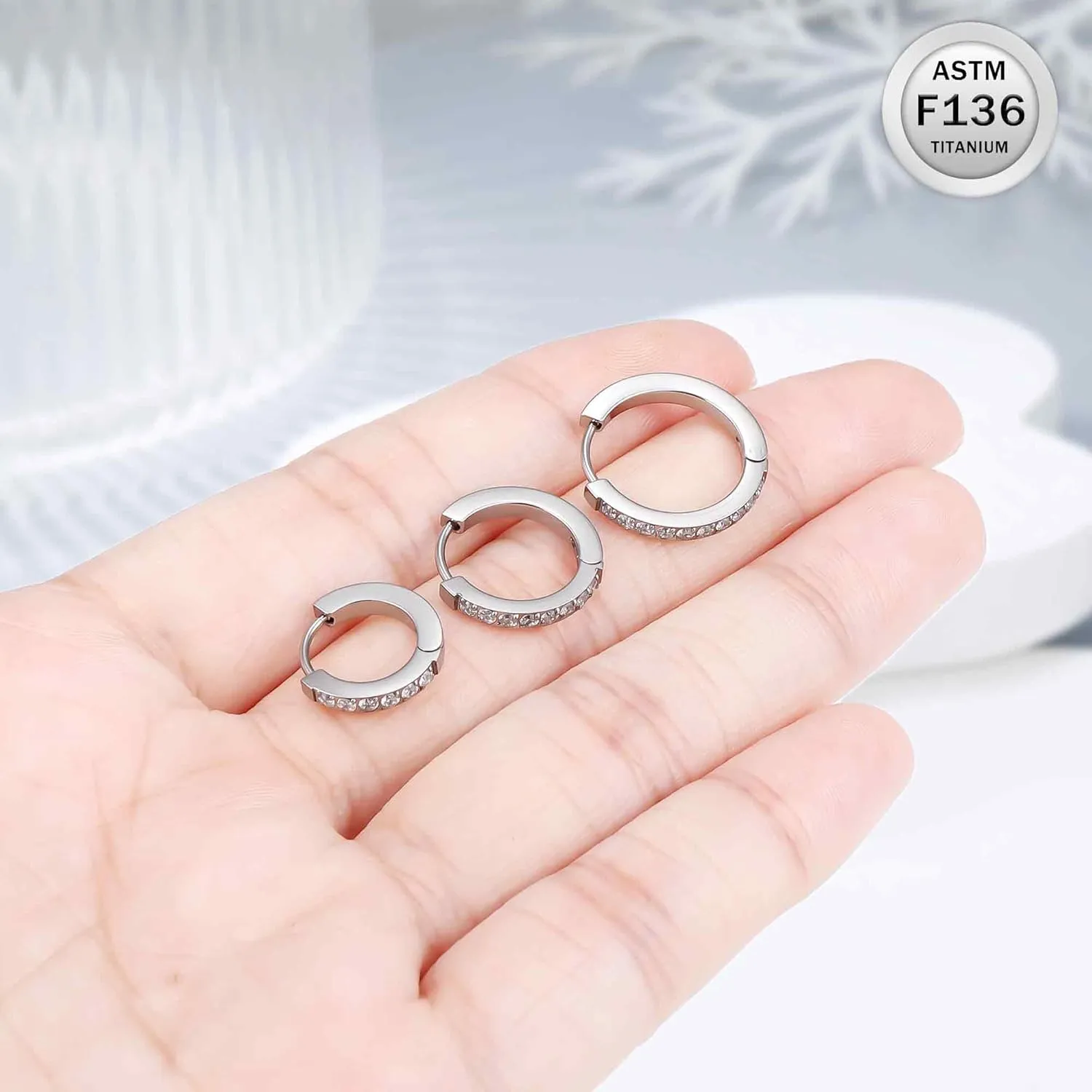 Ruifan ASTM F136 Titanium Hoop Earrings for Women Small Huggie Hoop Earrings Hypoallergenic Rook Helix Cartilage Hoops Cubic Zirconia Cuff Earring Piercing Jewelry For Women Sensitive Ears 20G 18G