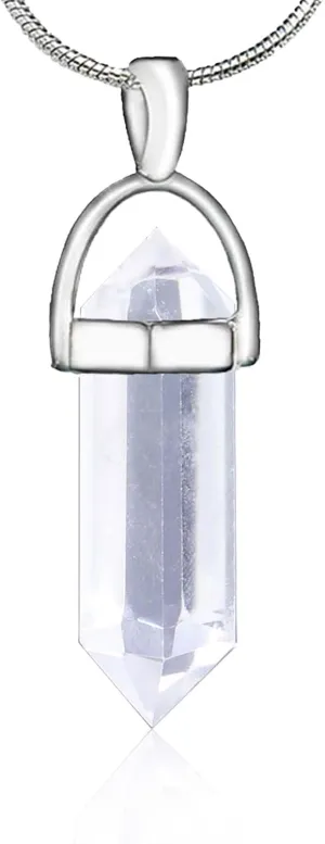 Runyangshi Healing Crystal Pendants, Double Pointed Natural Crystal Quartz Necklace 6 Faceted Chakra Crystal Wand Stone Reiki Energy