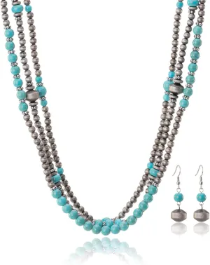 Rustic Couture's Western Turquoise Jewelry Set for Women Multi Layer Necklaces Navajo Cowgirl Beaded Neacklaces