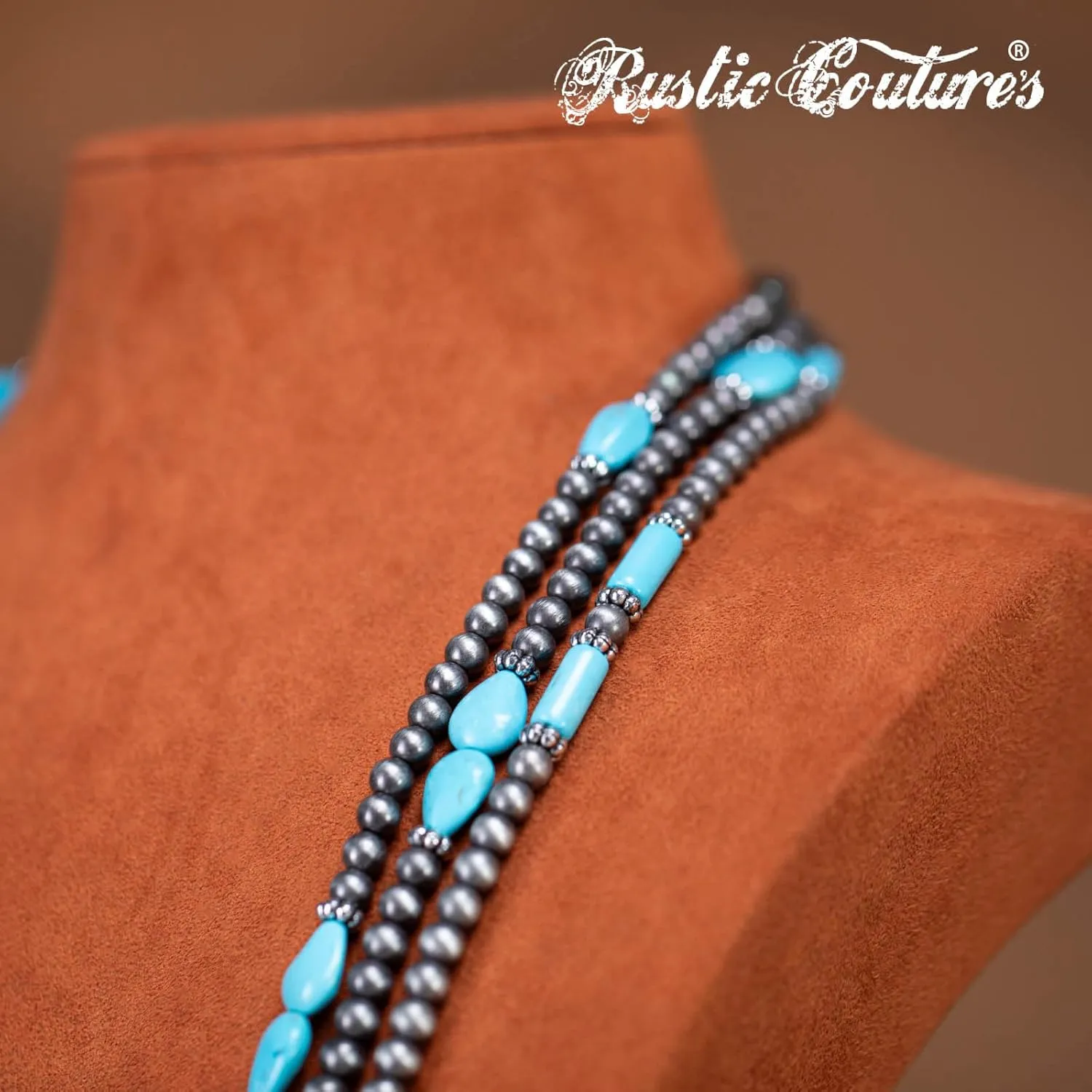 Rustic Couture's Western Turquoise Jewelry Set for Women Multi Layer Necklaces Navajo Cowgirl Beaded Neacklaces