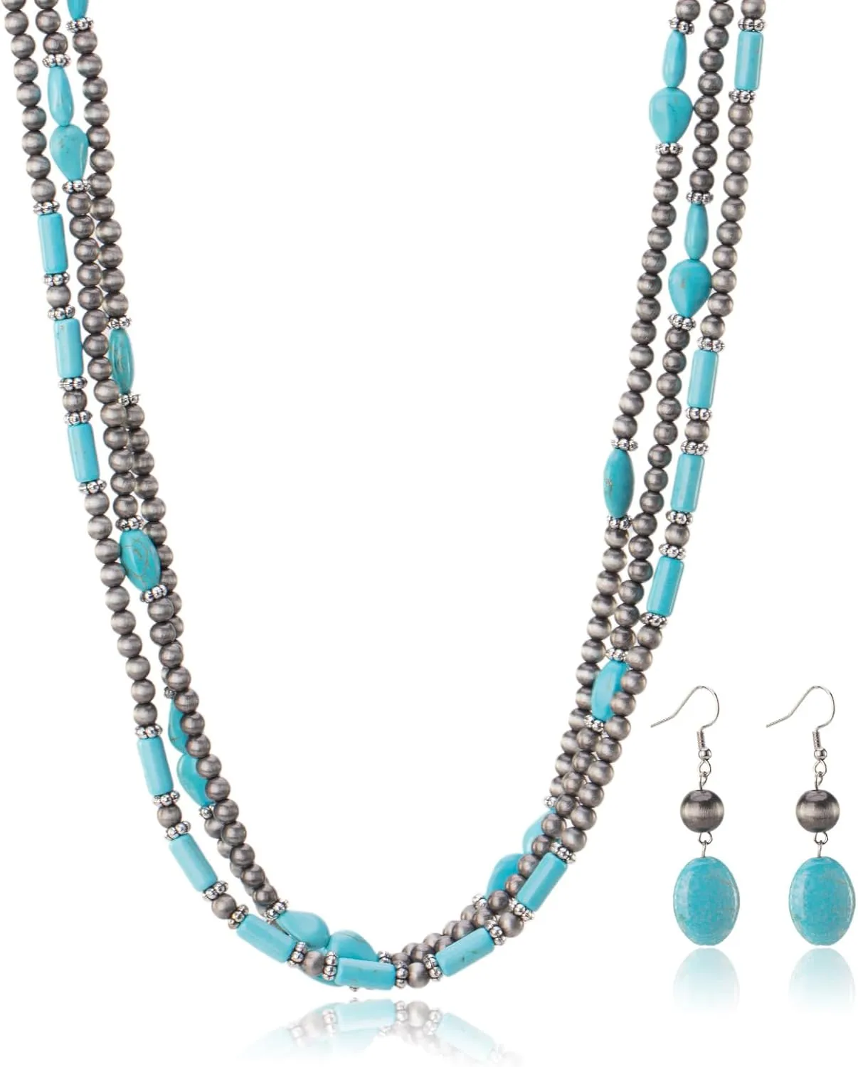Rustic Couture's Western Turquoise Jewelry Set for Women Multi Layer Necklaces Navajo Cowgirl Beaded Neacklaces