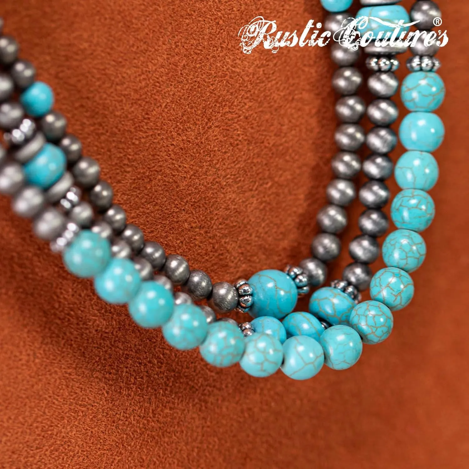 Rustic Couture's Western Turquoise Jewelry Set for Women Multi Layer Necklaces Navajo Cowgirl Beaded Neacklaces