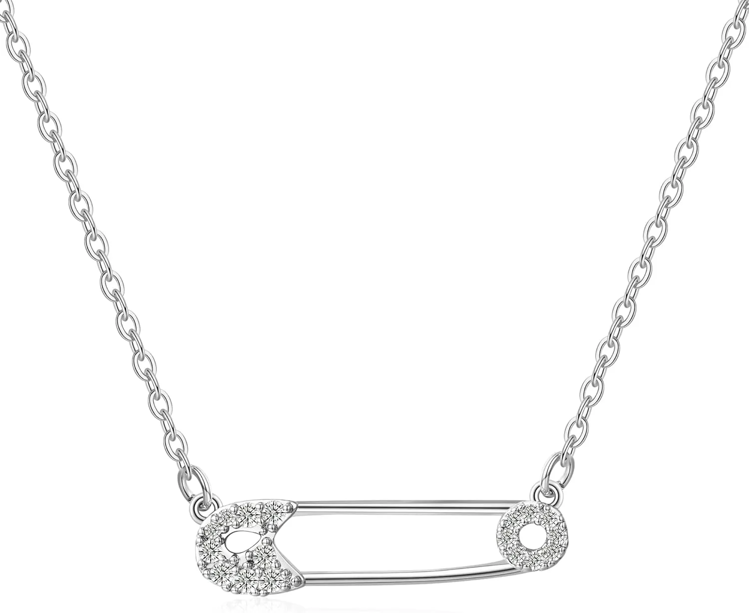 Safety Pin Necklace Paper Clip Pendant Cubic Zirconia Saftey Pin Necklace Choker For Women Gift