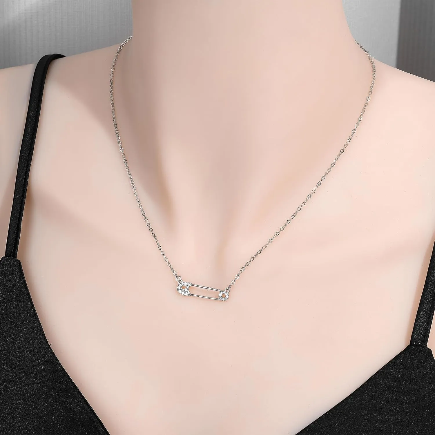 Safety Pin Necklace Paper Clip Pendant Cubic Zirconia Saftey Pin Necklace Choker For Women Gift