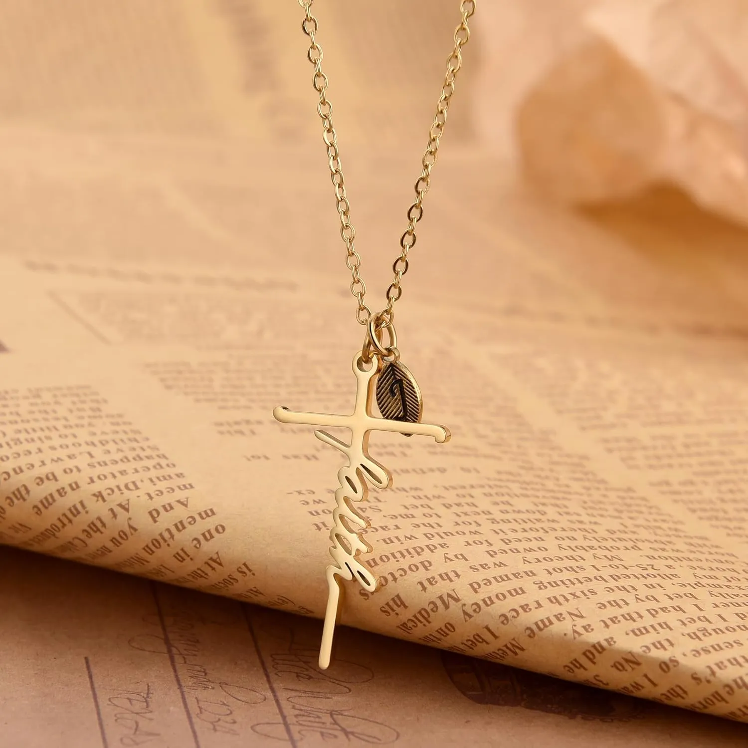 SANNYRA Faith Necklace for Women, Initial Christian Cross Necklaces, 18K Gold Silver Rose Gold-Plated 26 Letters Religious Cross Pendant Jewelry for Her