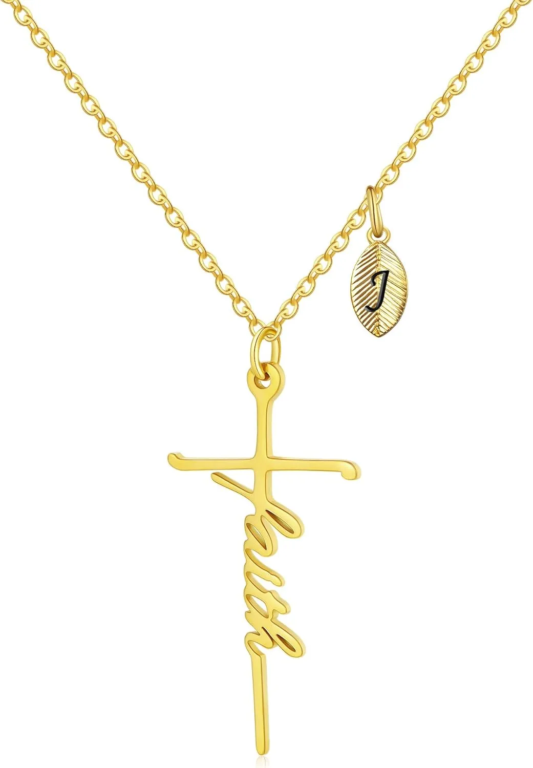 SANNYRA Faith Necklace for Women, Initial Christian Cross Necklaces, 18K Gold Silver Rose Gold-Plated 26 Letters Religious Cross Pendant Jewelry for Her