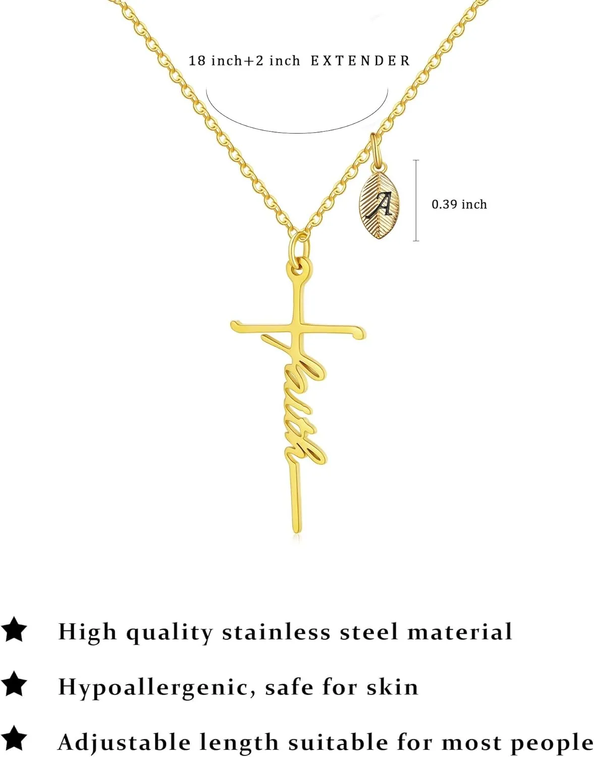 SANNYRA Faith Necklace for Women, Initial Christian Cross Necklaces, 18K Gold Silver Rose Gold-Plated 26 Letters Religious Cross Pendant Jewelry for Her