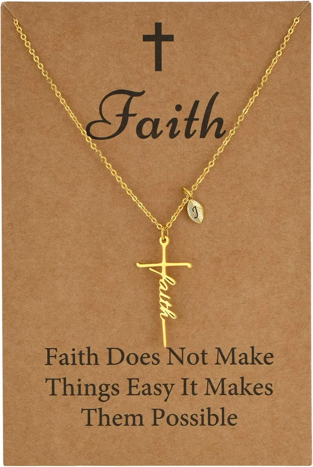 SANNYRA Faith Necklace for Women, Initial Christian Cross Necklaces, 18K Gold Silver Rose Gold-Plated 26 Letters Religious Cross Pendant Jewelry for Her