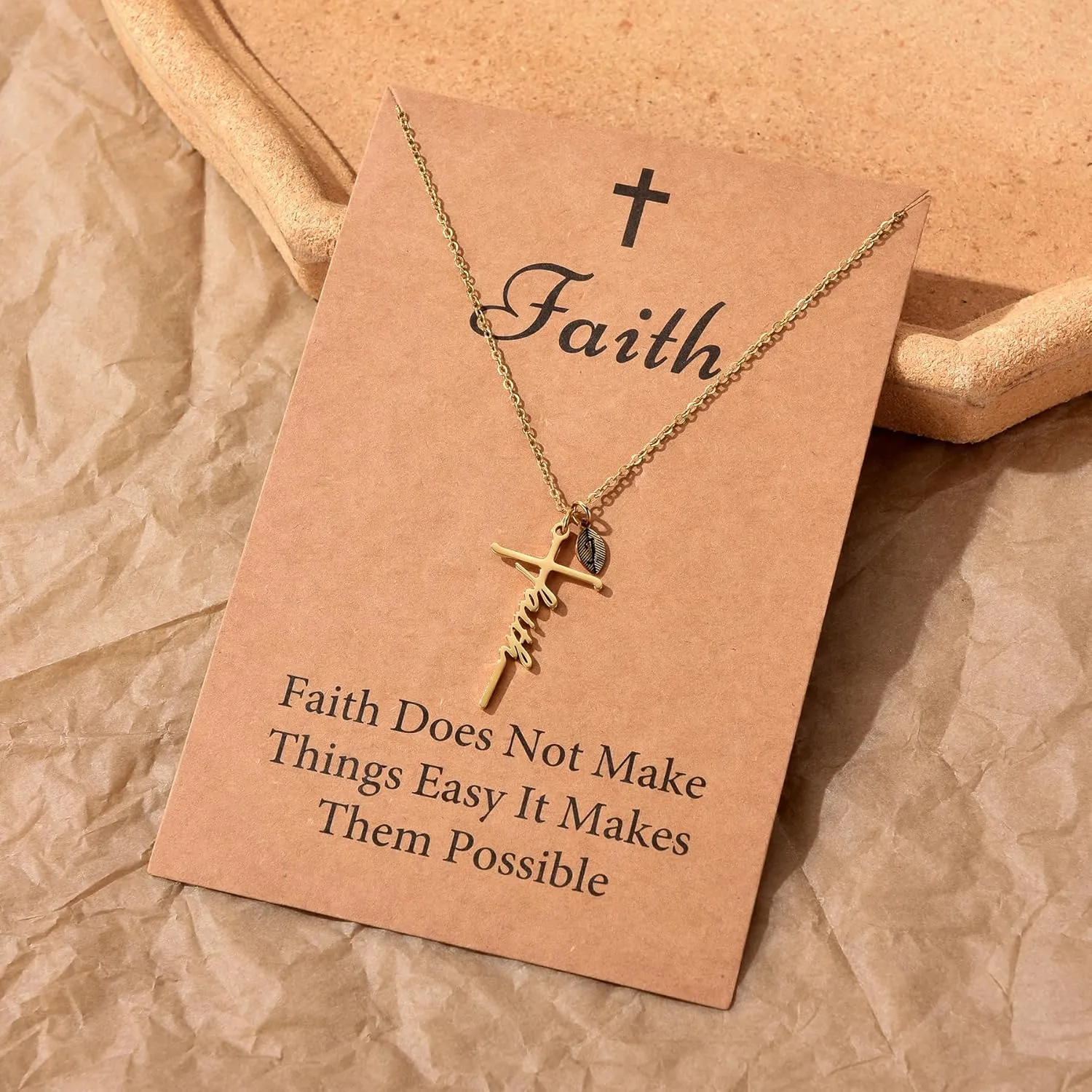 SANNYRA Faith Necklace for Women, Initial Christian Cross Necklaces, 18K Gold Silver Rose Gold-Plated 26 Letters Religious Cross Pendant Jewelry for Her