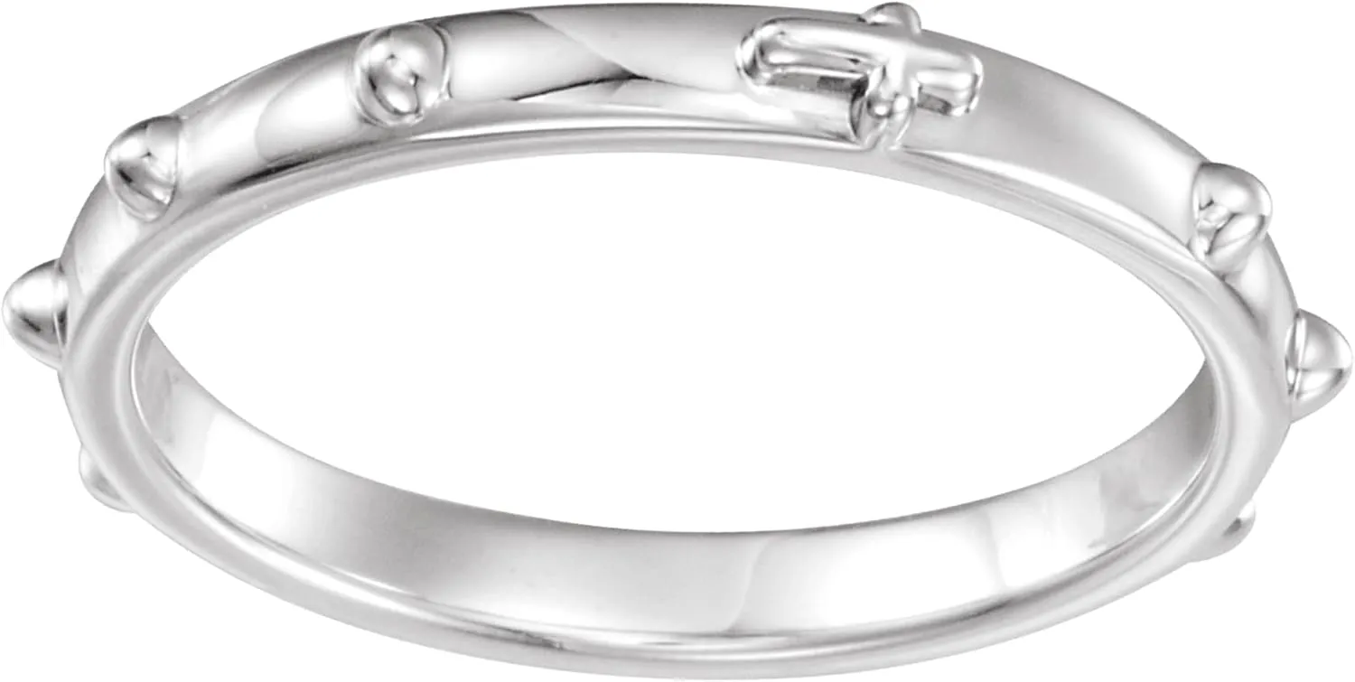 Semi-Polished 18k Palladium White 2.5mm Rosary Ring  Faith-Inspired Elegant Jewelry for Men & Women, Ideal Religious Accessory, Unisex Prayer Ring