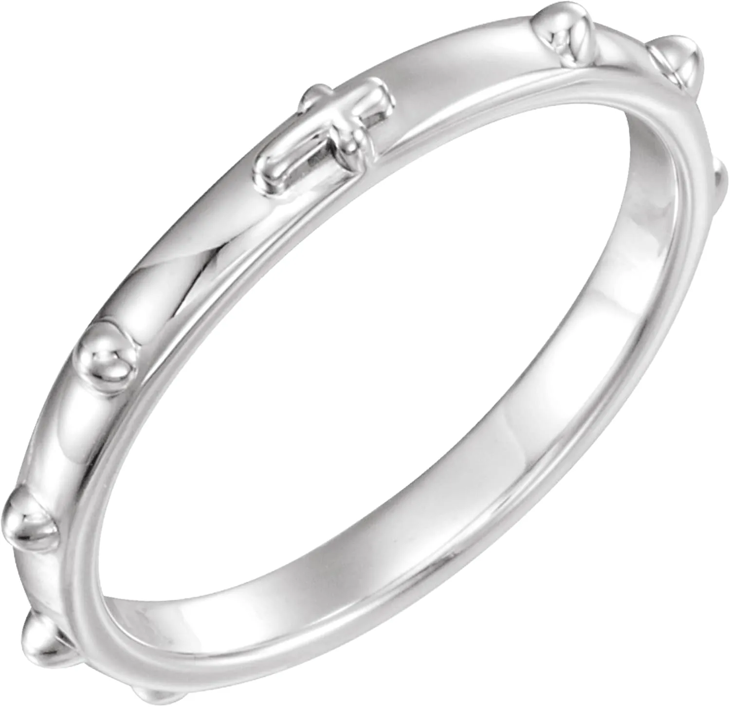 Semi-Polished 18k Palladium White 2.5mm Rosary Ring  Faith-Inspired Elegant Jewelry for Men & Women, Ideal Religious Accessory, Unisex Prayer Ring