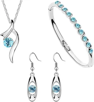Shining Necklace Earrings Set Bracelets Jewelry Crystal Pendant for Women Lady Wife Wedding Birthday Party Prom