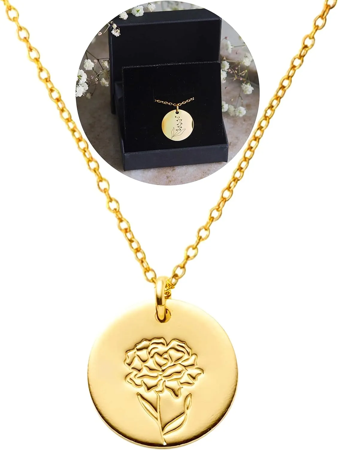SIGONNA Birth Flower Necklace for Women - Coin Pendant Necklace - Necklaces Month Flower - Gold Chain Dainty Necklace