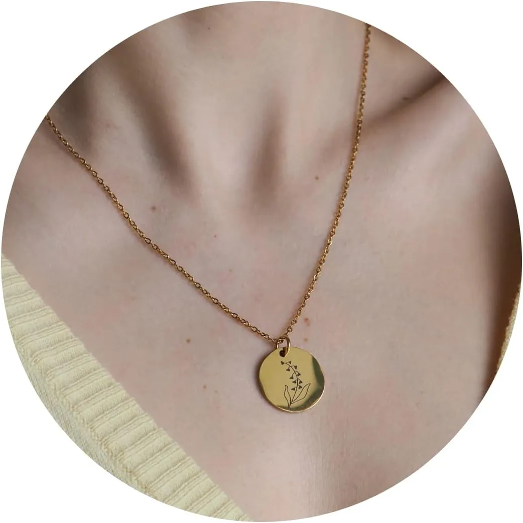 SIGONNA Birth Flower Necklace for Women - Coin Pendant Necklace - Necklaces Month Flower - Gold Chain Dainty Necklace