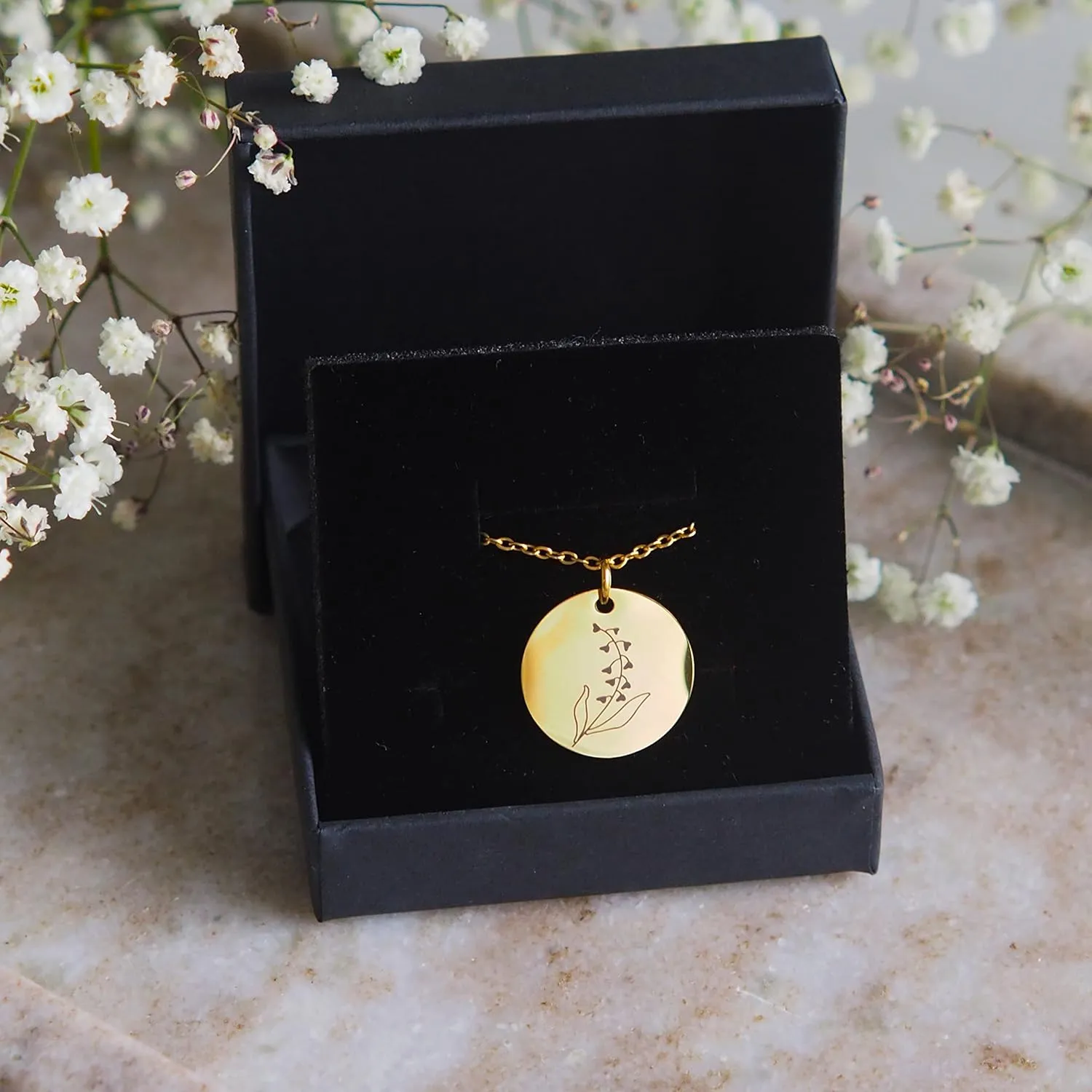 SIGONNA Birth Flower Necklace for Women - Coin Pendant Necklace - Necklaces Month Flower - Gold Chain Dainty Necklace
