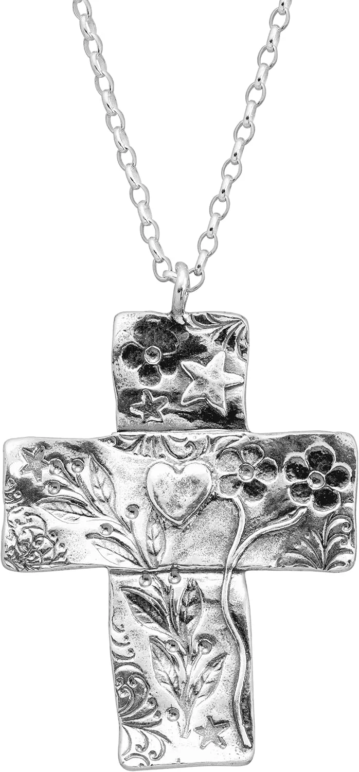 Silpada 'Dropmore' Floral Cross Pendant Necklace in Sterling Silver, 22"   2"
