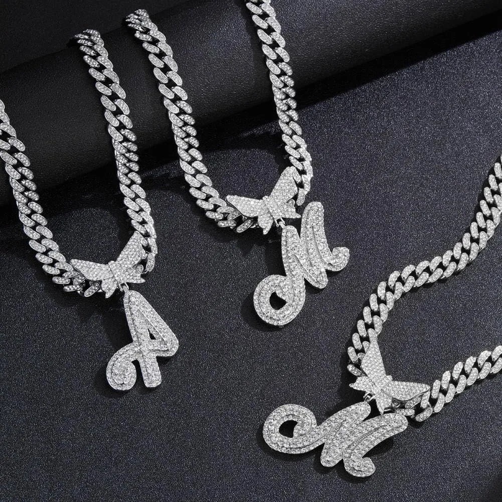 Silver Cuban Link Chain for Women men Initial letter custom name Necklaces personalized necklace diamond iced out chain Pendants customize bling necklace custom jewelry for women