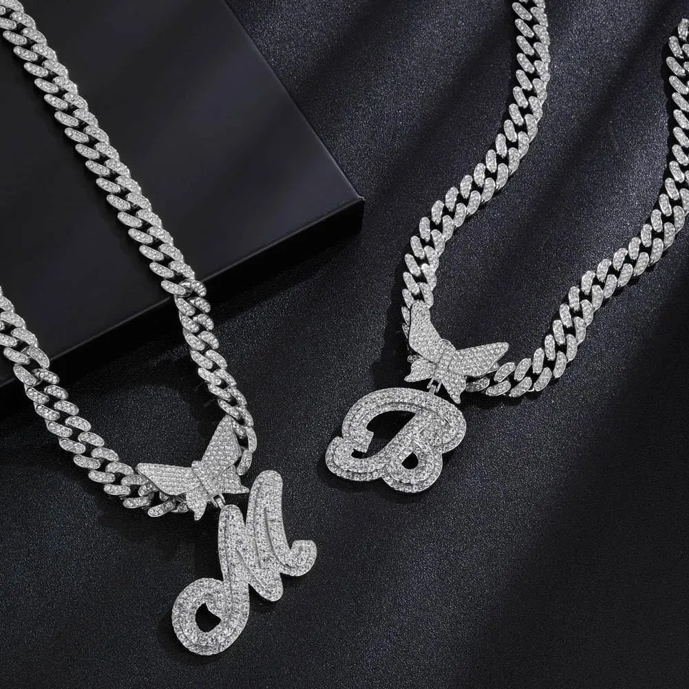 Silver Cuban Link Chain for Women men Initial letter custom name Necklaces personalized necklace diamond iced out chain Pendants customize bling necklace custom jewelry for women