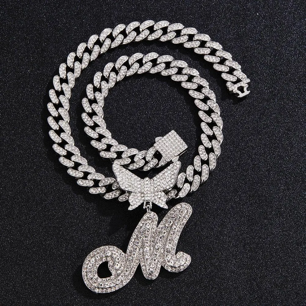 Silver Cuban Link Chain for Women men Initial letter custom name Necklaces personalized necklace diamond iced out chain Pendants customize bling necklace custom jewelry for women