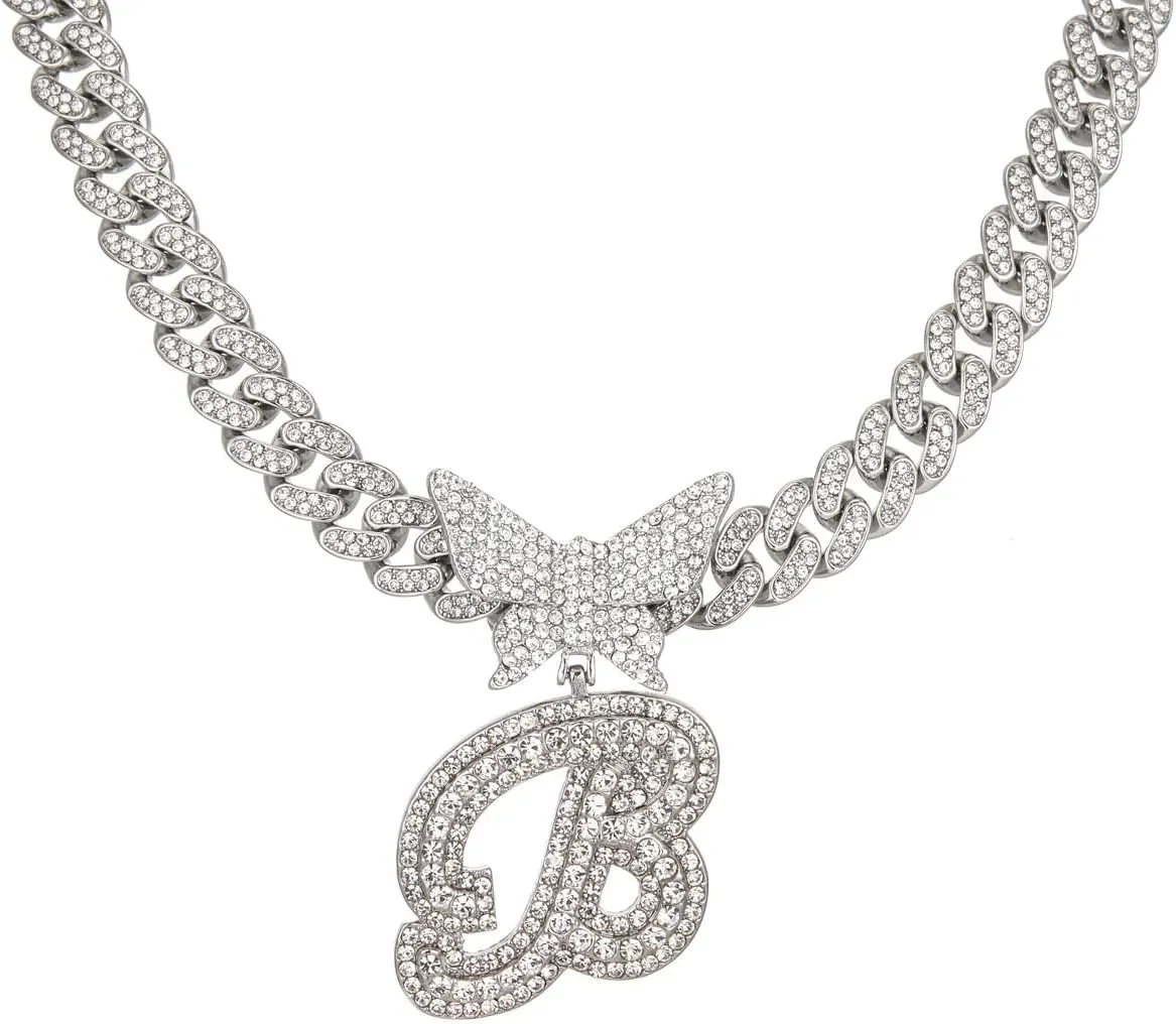 Silver Cuban Link Chain for Women men Initial letter custom name Necklaces personalized necklace diamond iced out chain Pendants customize bling necklace custom jewelry for women