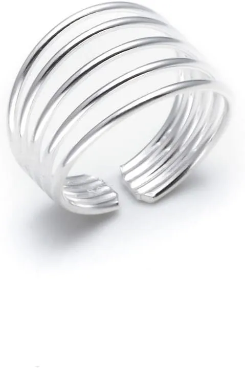 Silverly 925 Solid Silver Toe Rings for Women - Midi Pinky Toe Ring - Sterling Silver Ring Women - Polished Five Band Adjustable Ring - Foot Jewelry Gifts - Girls Jewellery