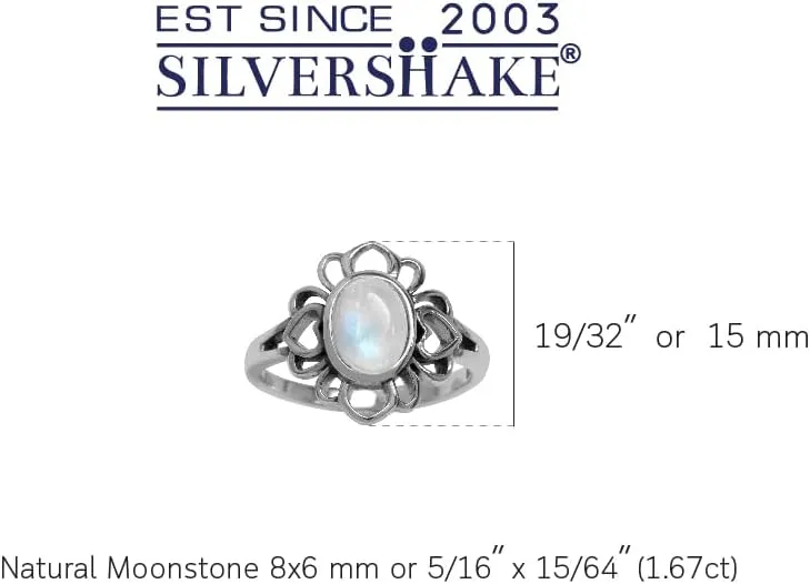 Silvershake Natural Moonstone 925 Sterling Silver Filigree Flower Ring