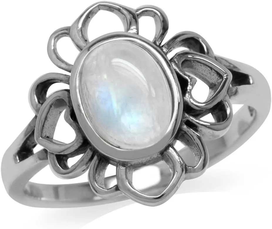 Silvershake Natural Moonstone 925 Sterling Silver Filigree Flower Ring
