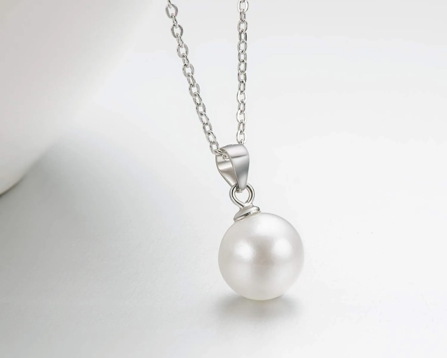 Simple Pearl Necklace for Women, 925 Sterling Silver Freshwater Cultured Single Pearl Pendant Necklaces, Anniversary Birthday Wedding Jewelry Gifts for Mom Wife Daughter