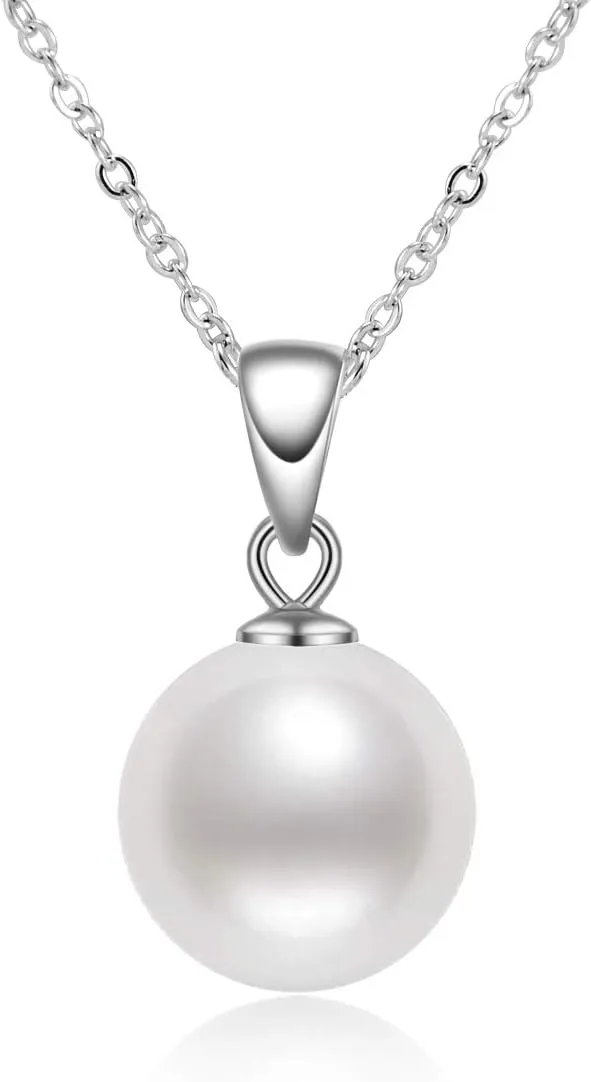 Simple Pearl Necklace for Women, 925 Sterling Silver Freshwater Cultured Single Pearl Pendant Necklaces, Anniversary Birthday Wedding Jewelry Gifts for Mom Wife Daughter