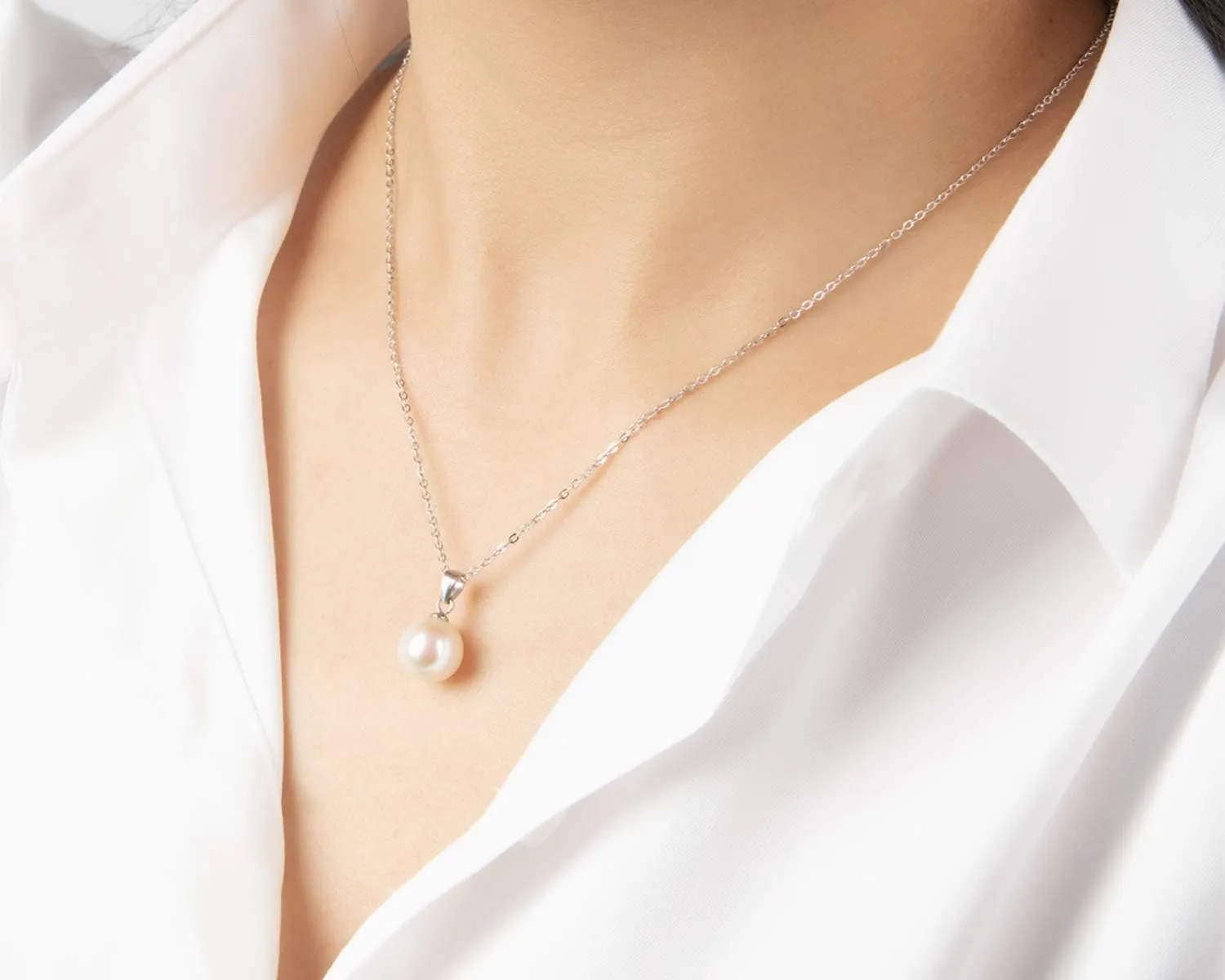 Simple Pearl Necklace for Women, 925 Sterling Silver Freshwater Cultured Single Pearl Pendant Necklaces, Anniversary Birthday Wedding Jewelry Gifts for Mom Wife Daughter