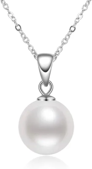 Simple Pearl Necklace for Women, 925 Sterling Silver Freshwater Cultured Single Pearl Pendant Necklaces, Anniversary Birthday Wedding Jewelry Gifts for Mom Wife Daughter