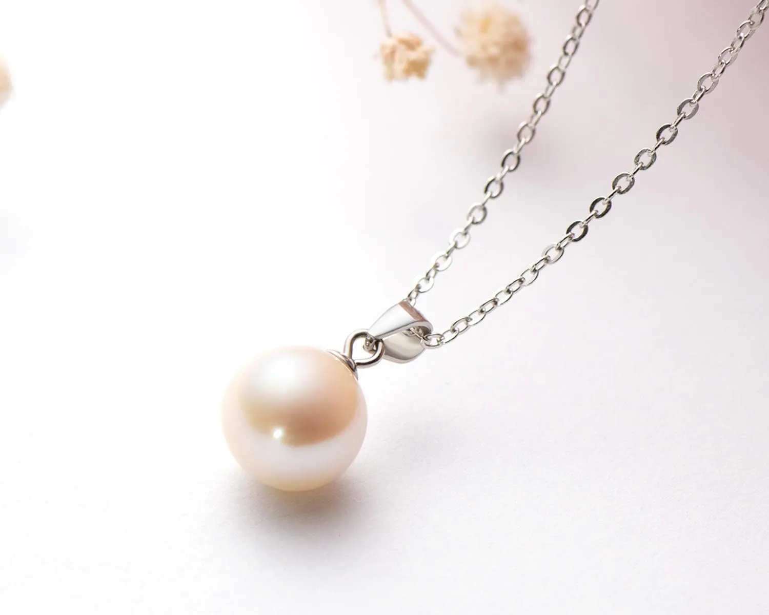Simple Pearl Necklace for Women, 925 Sterling Silver Freshwater Cultured Single Pearl Pendant Necklaces, Anniversary Birthday Wedding Jewelry Gifts for Mom Wife Daughter