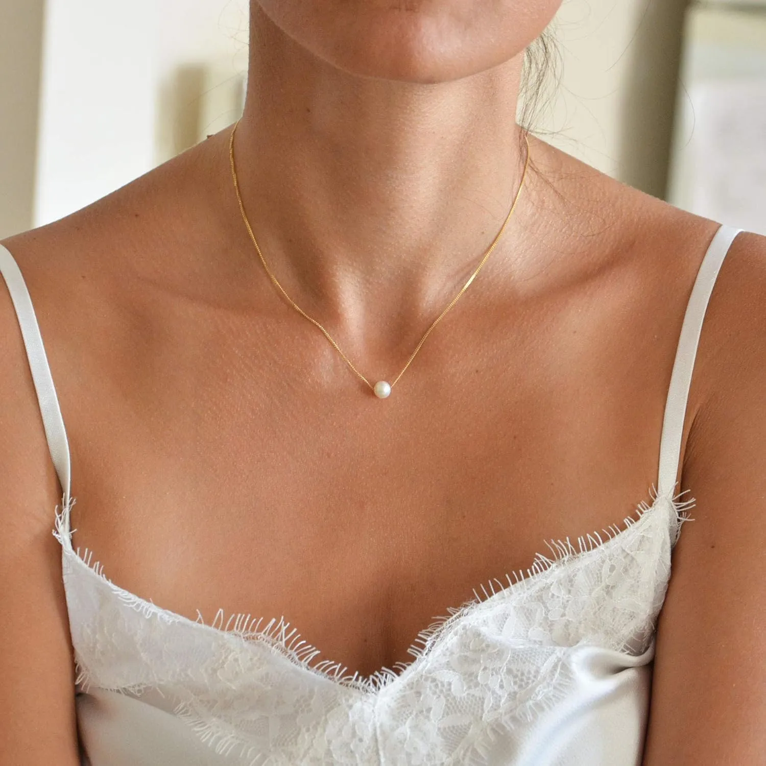 Single Pearl Necklace in 14k Gold Filled Chain over Sterling SIlver 925 - Bridesmaid Pearl Necklace - Wedding Gift for Bridesmaids